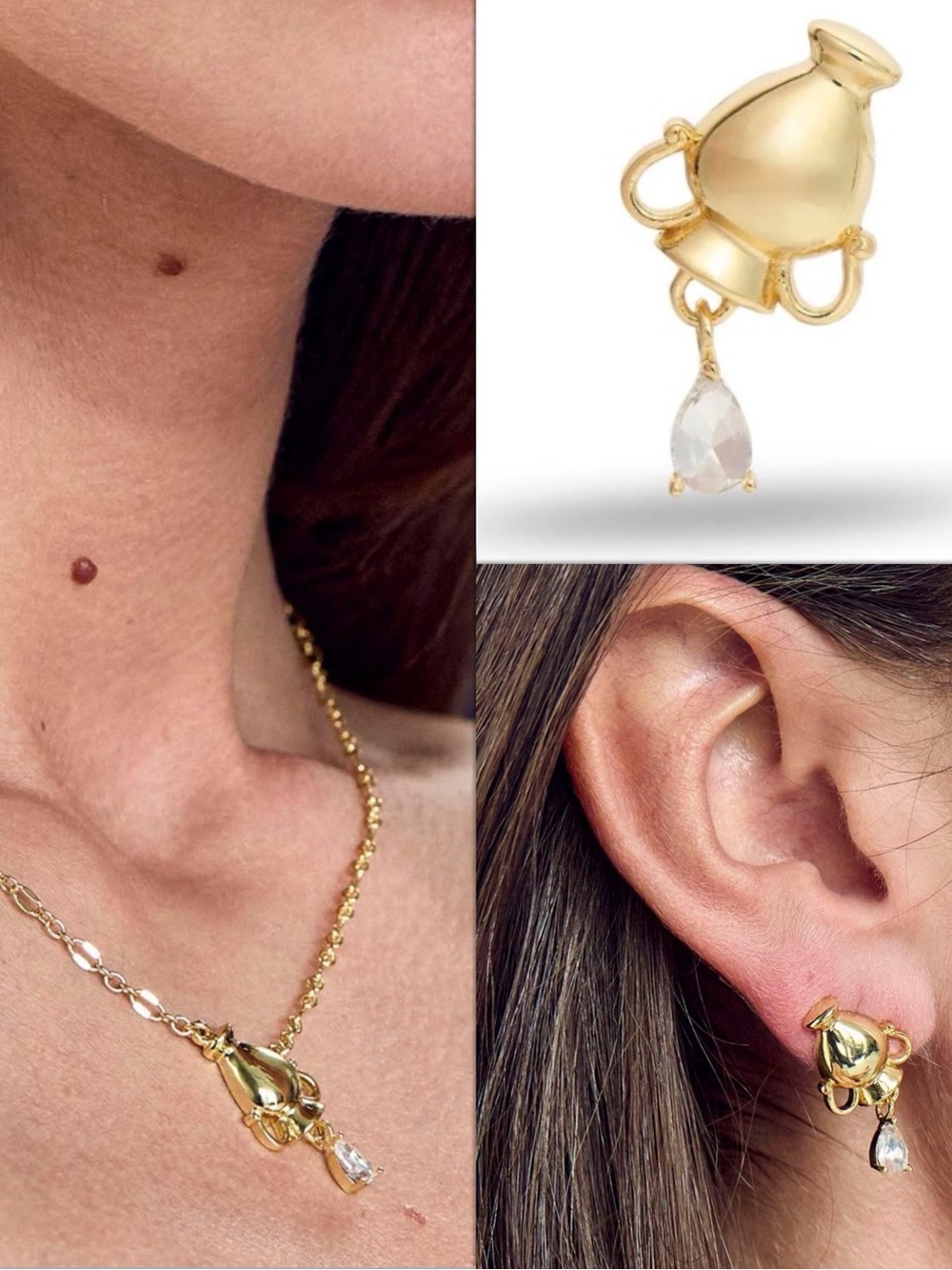 NEW Lele Sadoughi Zodiac Aquarius Gold Teardrop Charm Necklace Earrings Set